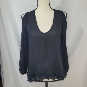 TOBI size small black split Long sleeve lace trim blouse